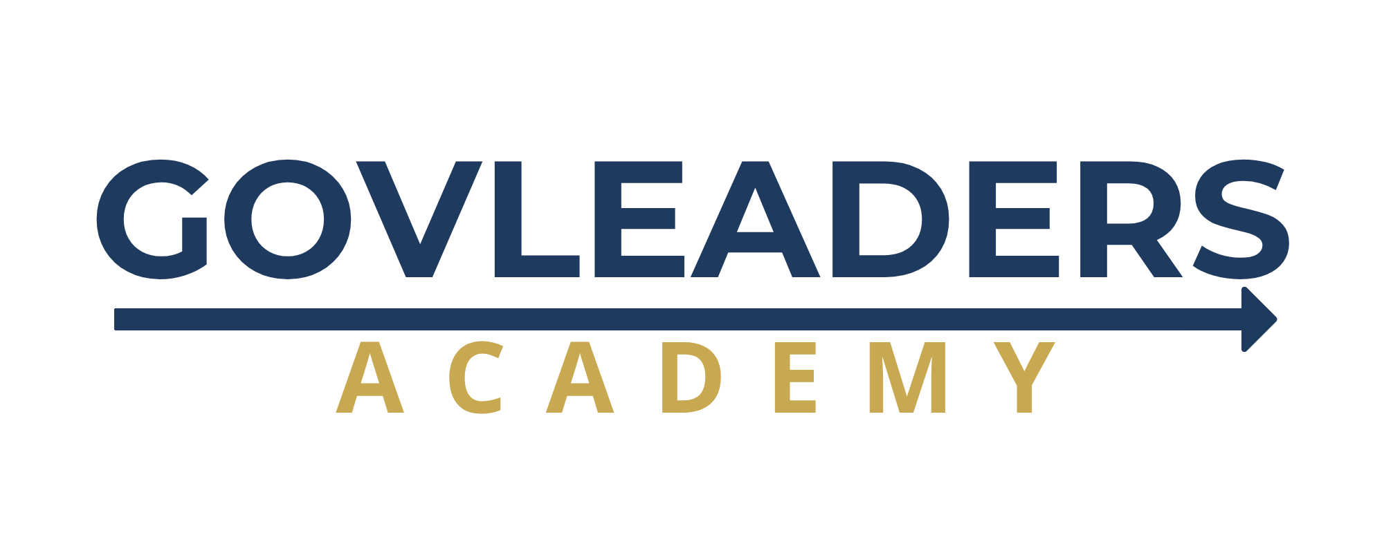 GovLeaders Academy logo: the word GOVLEADERS in navy with a horizontal arrow underneath and the word ACADEMY in gold beneath the arrow.